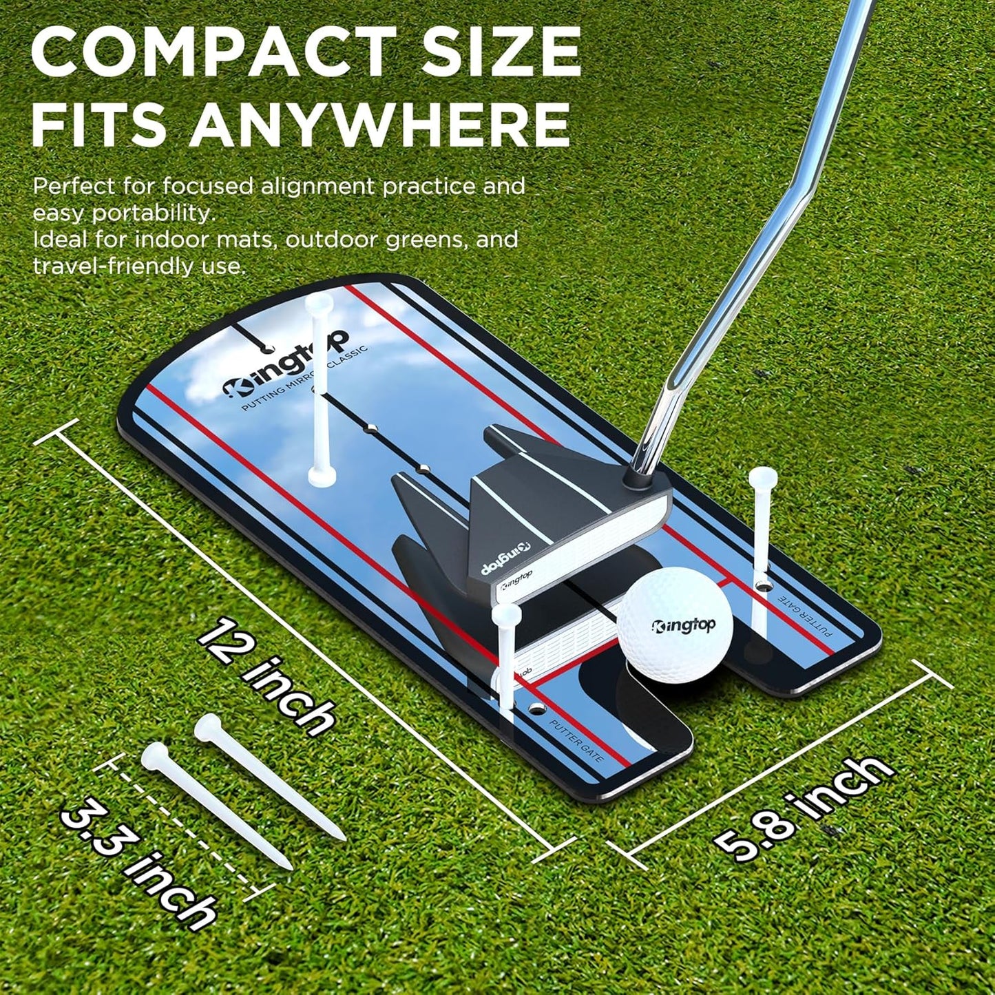 KINGTOP Golf Putting Mirror - Alignment Putting Training Aids for Consistency & Accuracy - Ideal for Indoor | Outdoor Practice, with Carry Bag and Golf Tees