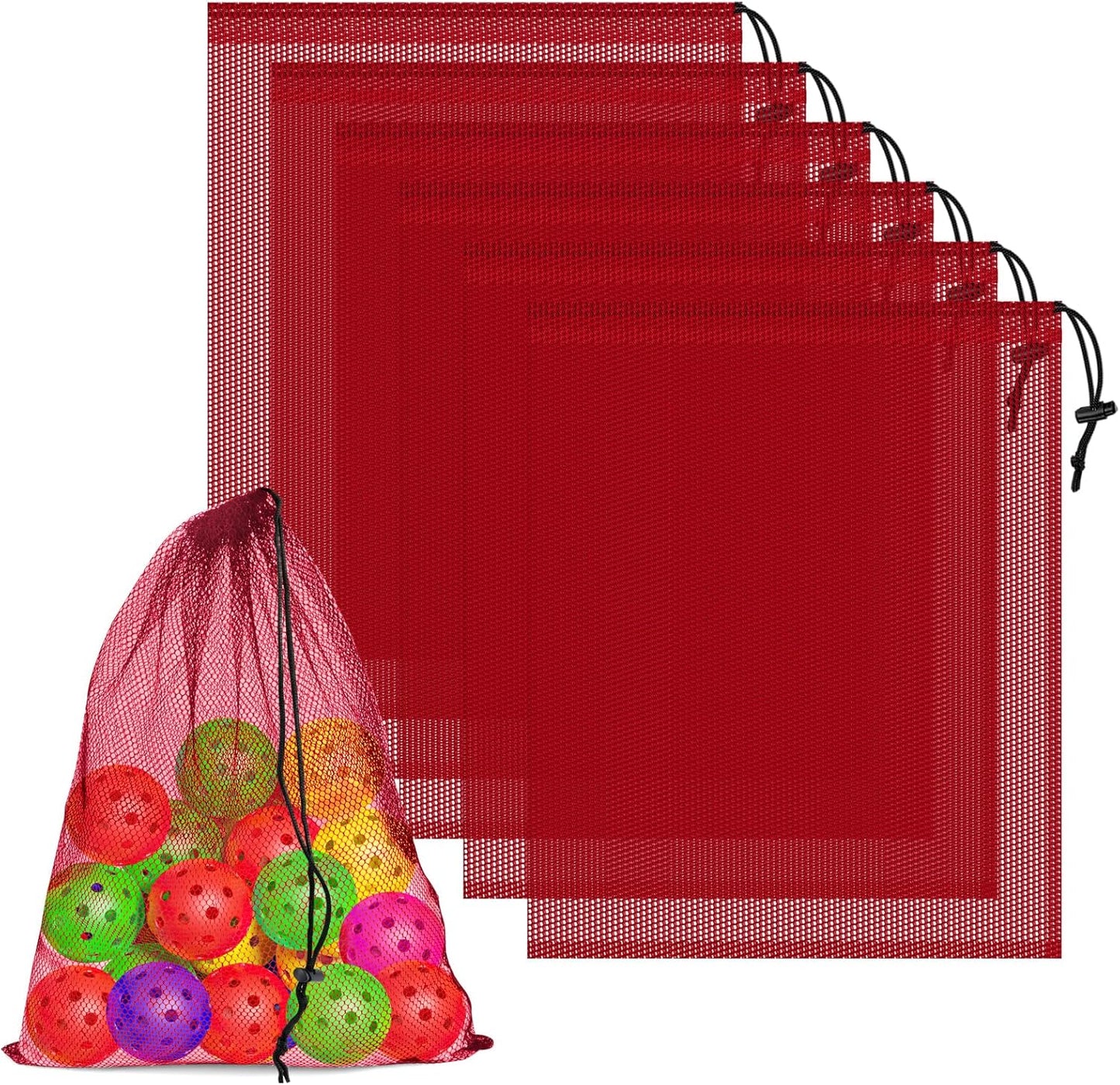 6 Pcs Mesh Bags Drawstring, 14x17 Inch with Lock, Multipurpose Storage Bags for Gym, Balls, Beach, Laundry(Red)