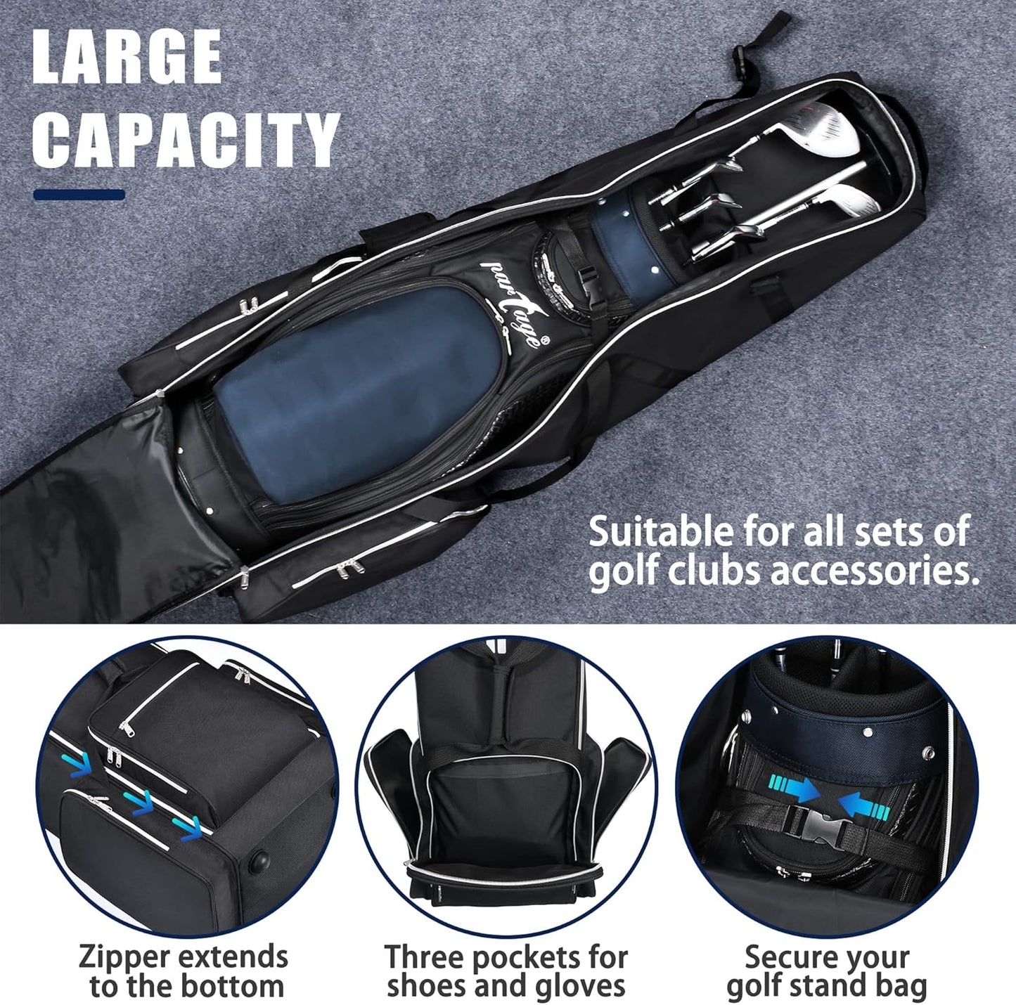 Partage Golf Travel Bag with Wheels,Golf Travel Case for Airlines -Black