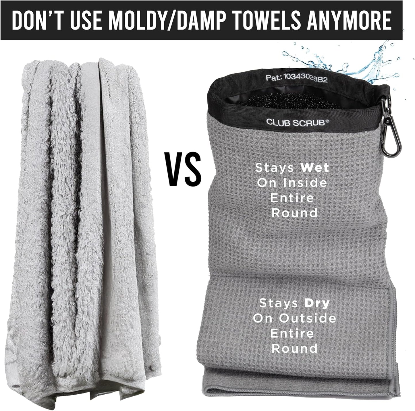 Club Scrub Towel Pro, Golf Club and Ball Cleaning Pouch with Attached Towel, Waterproof Exterior, Clean Face Technology Liner, Machine Washable, Cleans Club Grooves, Waffle-Weave Microfiber