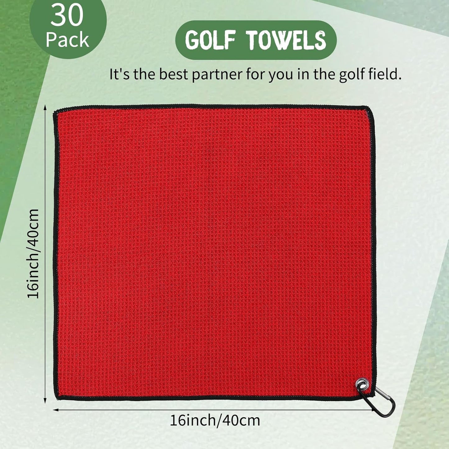 Batiyeer 30 Pcs Bulk Golf Towels for Golf Bags 16'' x 16'' Microfiber Fabric Golf Towel Waffle Pattern with Clip for Bags Men Mini Tournament Fitness Yoga Camping(Black, Gray, Red)