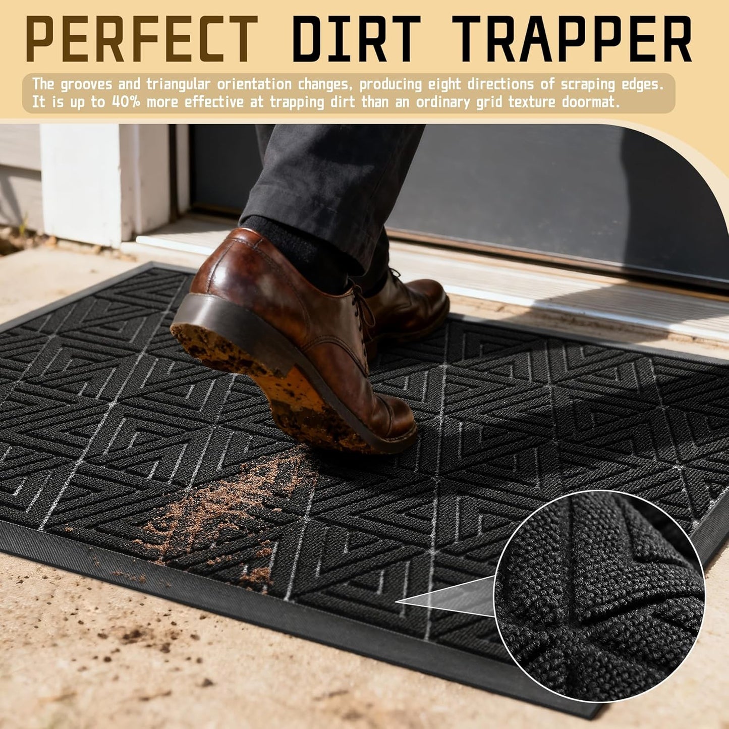 Yimobra Extra Large Door Mat 60x36, All-Weather Waterproof Non-Slip Welcome Matt Outdoor, Heavy Duty Non Slip Doormat for Entryway for Patio and Garage Indoor, Easy Clean, Black