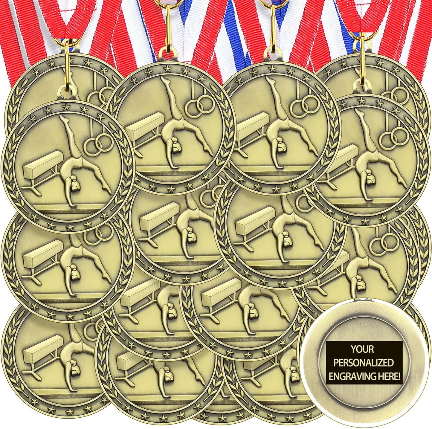 36 Pcs 2'' Gold Medals Bulk Volleyball Football Basketball Soccer Baseball Archery Dink Ball Cheer Track Bowling Awards Medals with Ribbons for Sports Participation Winner Gift