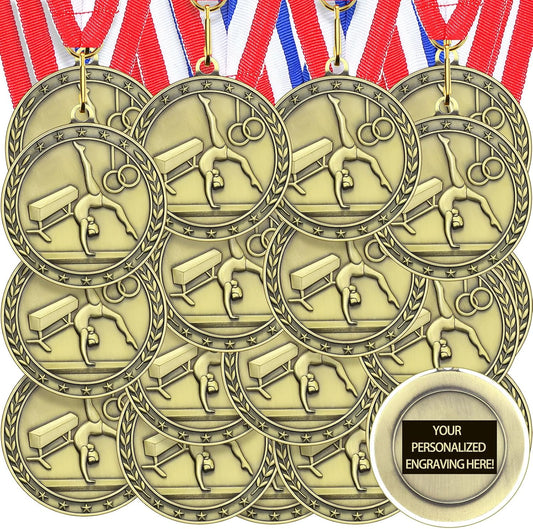 36 Pcs 2'' Gold Medals Bulk Volleyball Football Basketball Soccer Baseball Archery Dink Ball Cheer Track Bowling Awards Medals with Ribbons for Sports Participation Winner Gift