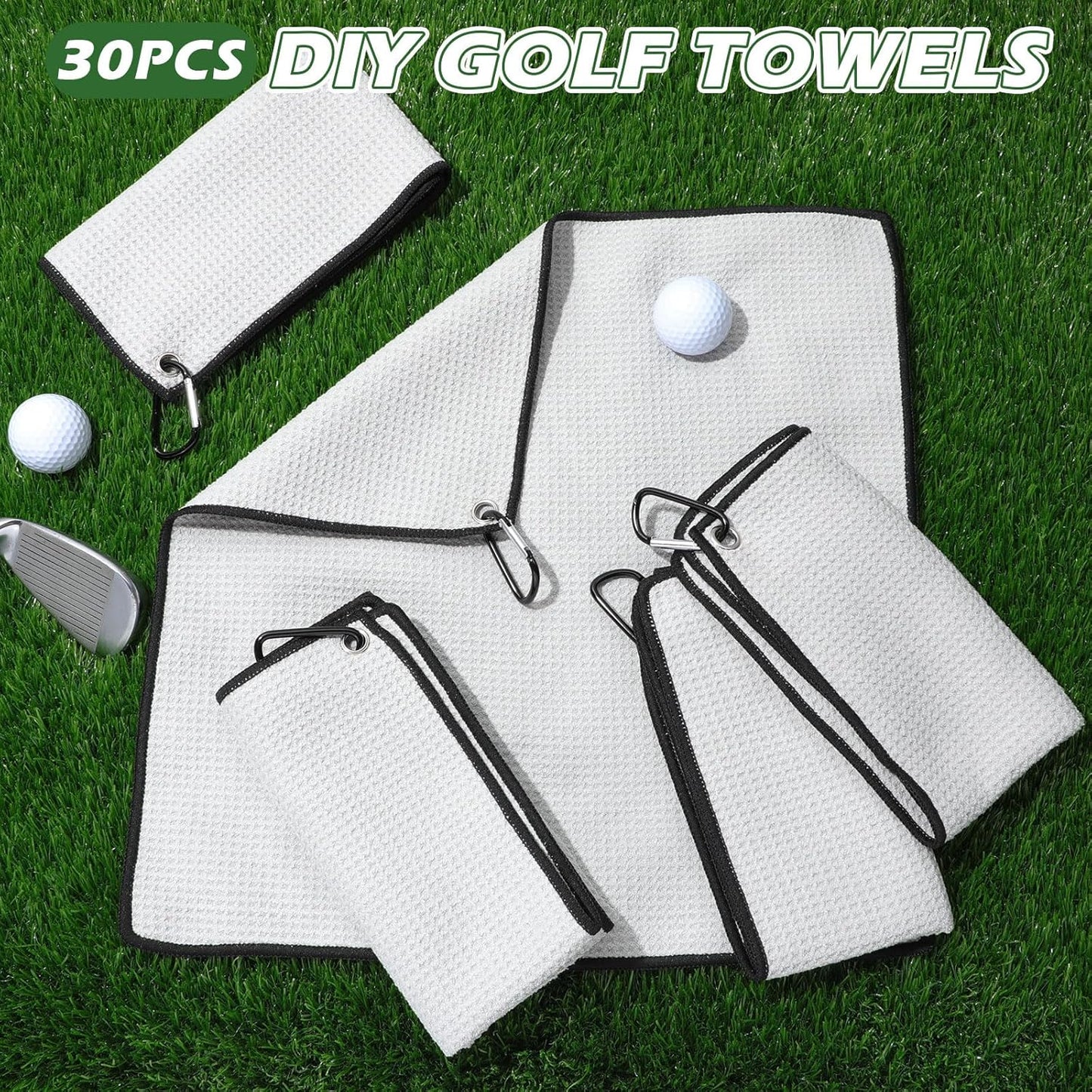 Batiyeer 30 Pcs Bulk Golf Towels for Golf Bags 16'' x 16'' Microfiber Fabric Golf Towel Waffle Pattern with Clip for Bags Men Mini Tournament Fitness Yoga Camping(Gray)