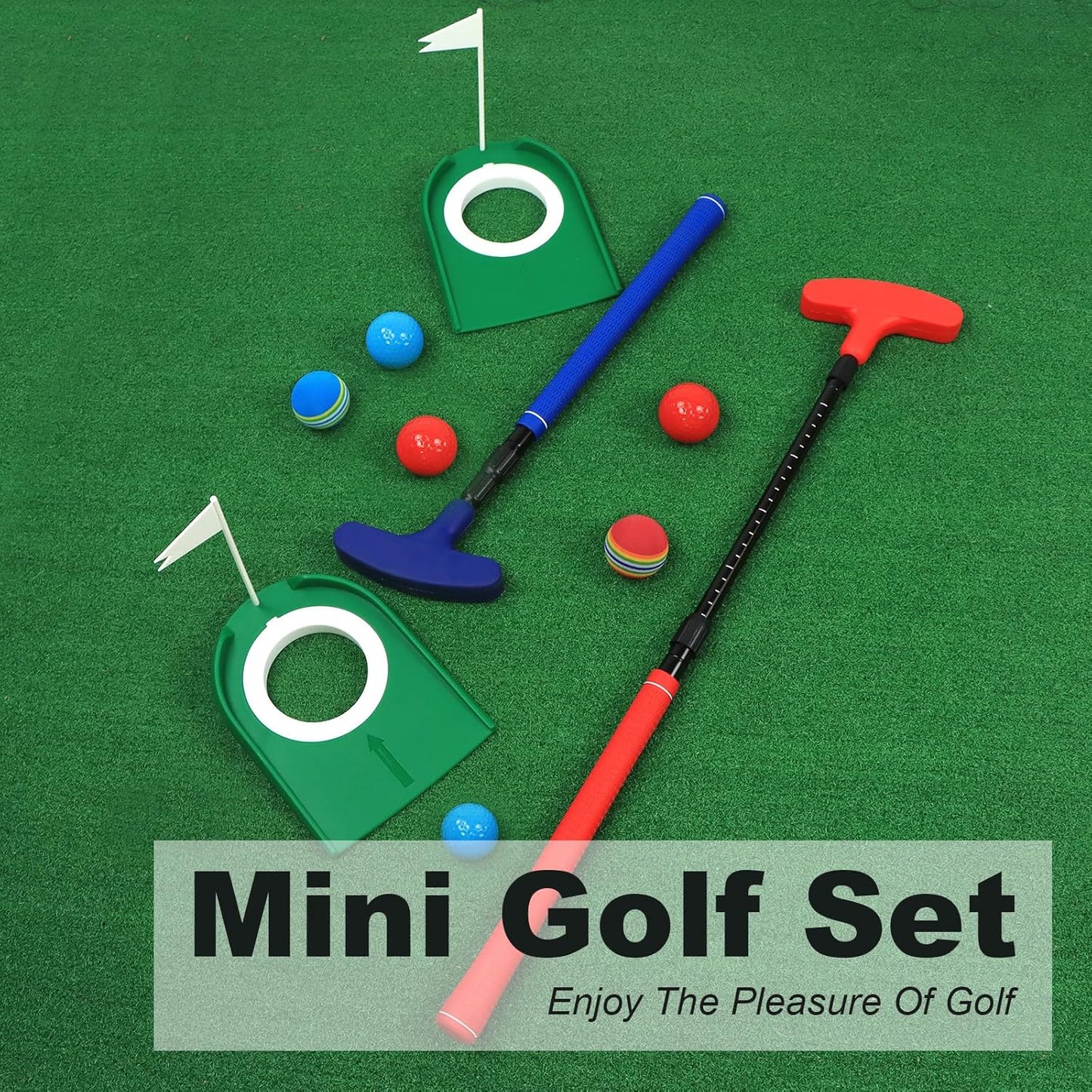 Adjustable Golf Putter, Mini Golf Set - 2 Kids Golf Clubs with 6 Golf Balls & 2 Cup with Flag, Two-Way Kids Putter for Right & Left Handed, Battle Golf for Kids for Youth & Junior Golfer