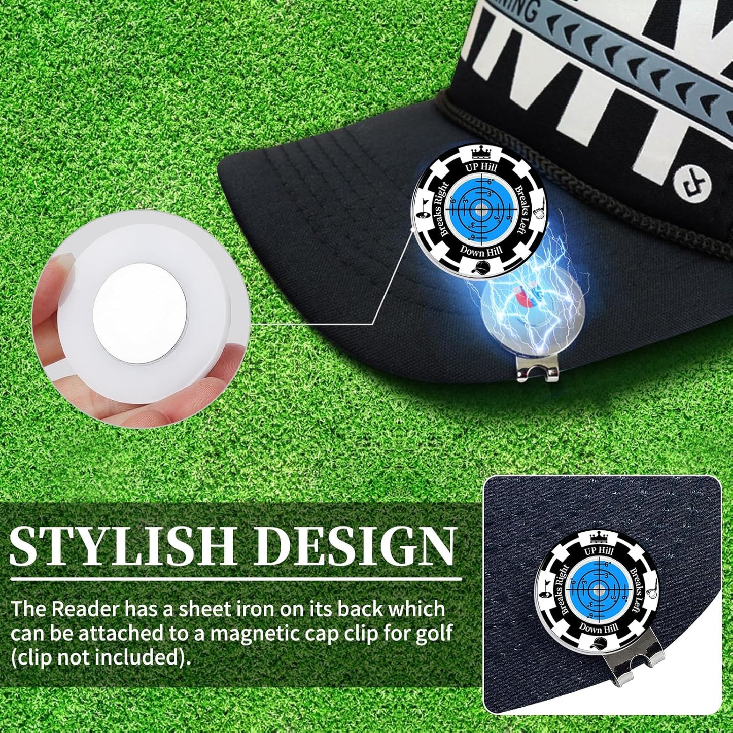 Golf Green Reader, 2 Pack Golf Ball Marker Hat Clip with High Precision Horizontal Bubble, Putting Training Aid Golf Accessories Tool Gift for Men Women