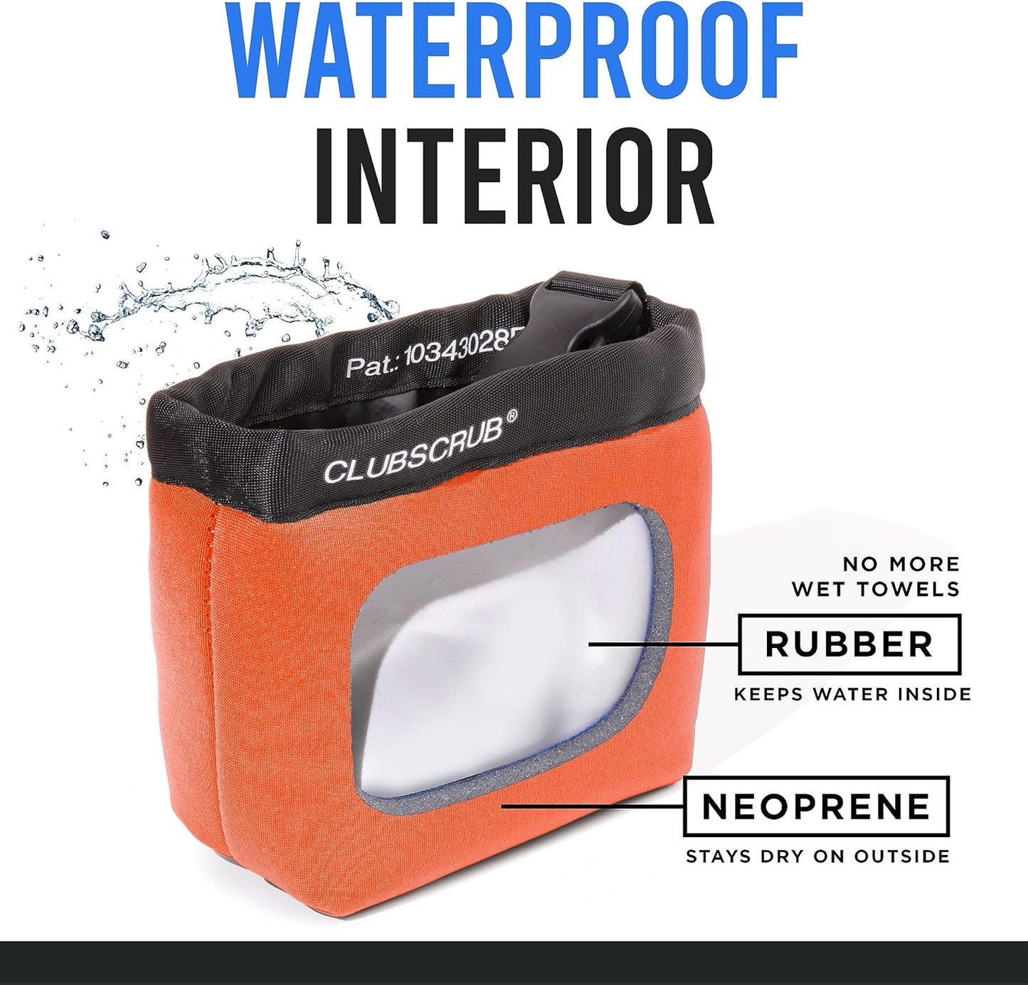 Club Scrub Golf Club and Golf Ball Cleaning Bag, Waterproof Clean Face Technology Liner, Detachable Clip, Machine Washable, Cleans Club Grooves, Dry Exterior (Neoprene or Microfiber Option Available)