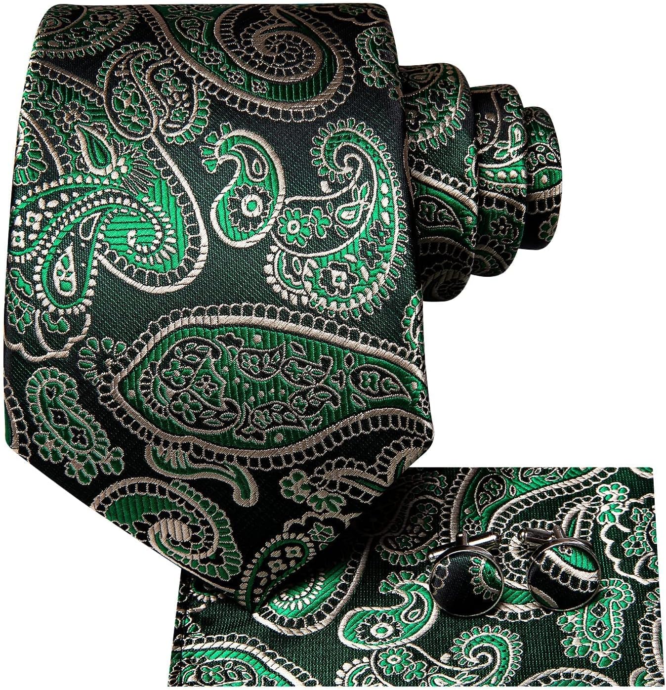 Hi-Tie Men 63inches Tie Set Extra Long Necktie Paisley Tie Pocket Suqare Cufflinks Big and Tall Men Tie