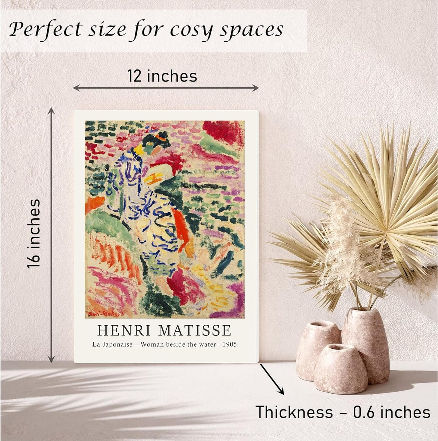 Induslyfe Framed Retro Vintage Wall Art Canvas Decor Set of 3, Matisse Wall Art Prints Poster Mid Century Modern Art, Sage Green Aesthetic Floral Botanical wall art, bedroom living room bathroom 12x16