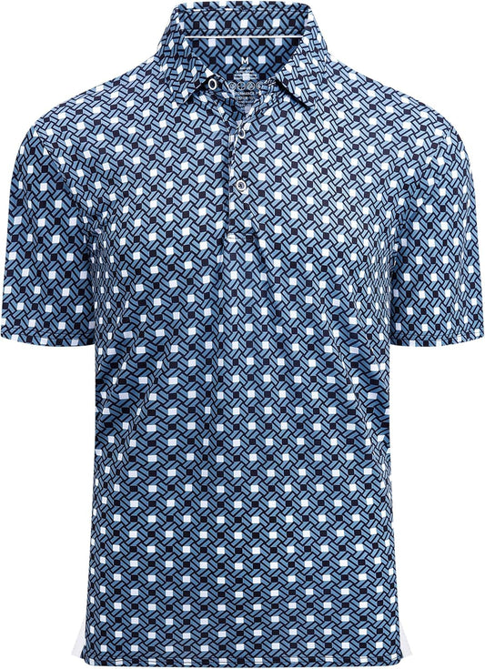 Hodaweisolp Golf Shirts for Men Dry Fit Print Moisture Wicking Performance Short Sleeve Polo Shirt