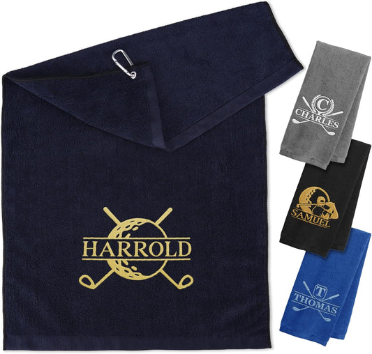 Personalized Golf Towel with Embroidered Name and Golf Design – Custom Golf Bag Towel with Clip, 26x16 Microfiber – Gift for Golf Lovers