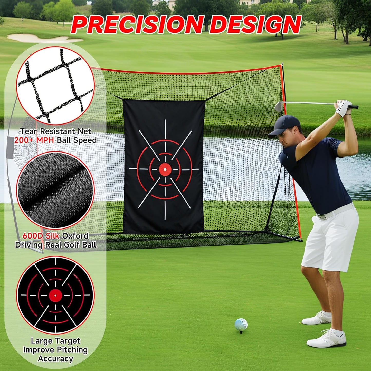 Golf Net, 10x7ft Golf Hitting Nets with a Turf Mats, Golf Practice Net for Backyard,Garage, Terrace Equipped with Noise Free Target, Great Gift for Fathers, Husbands and Professional Golfers