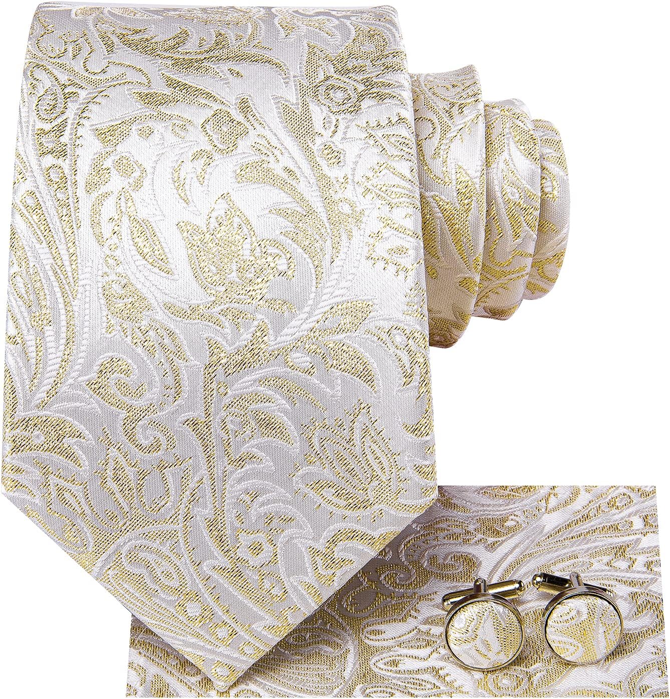 Dubulle Mens Paisley Striped Tie WOVEN Necktie for Men and Handkerchief Cufflinks Set Wedding Formal Business