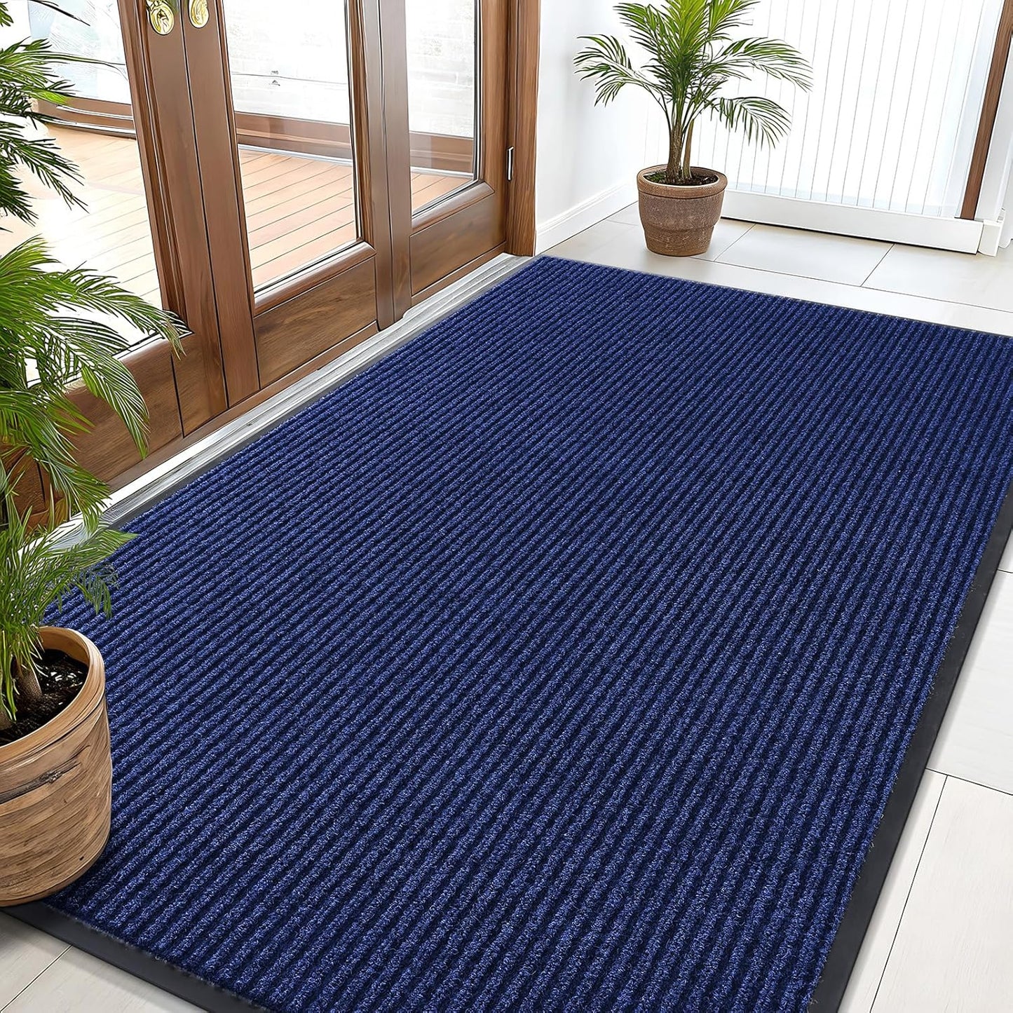 OLANLY Front Door Mat Indoor Outdoor Entrance, Waterproof Heavy Duty Doormat, Fade Resistant, Low Profile, Easy Clean Patio Porch Welcome Floor Mats for Entry, 59x35, Blue