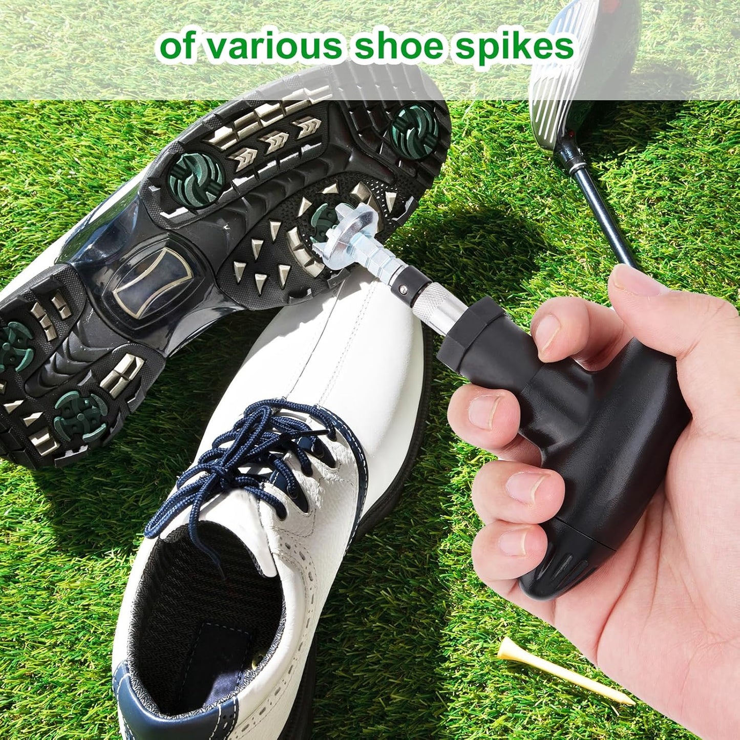 Golf Shoe Spike Wrench, Iron & Plastic Handle Universal Ratchet Action Spike Remover Golf Cleat Adjustment Tool for Easy Cleat Replacement