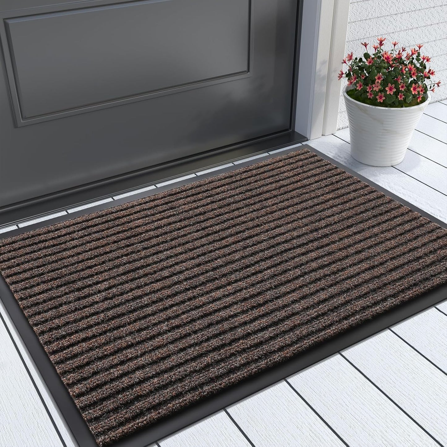 Yimobra Front Door Mat Outdoor Indoor Entrance, 100% Waterproof All-Season All Weather Doormat, Welcome Matt Outside Entry, Non Slip, Low Profile, Heavy Duty Patio Porch Floor Mat,29.5 x 17, Brown