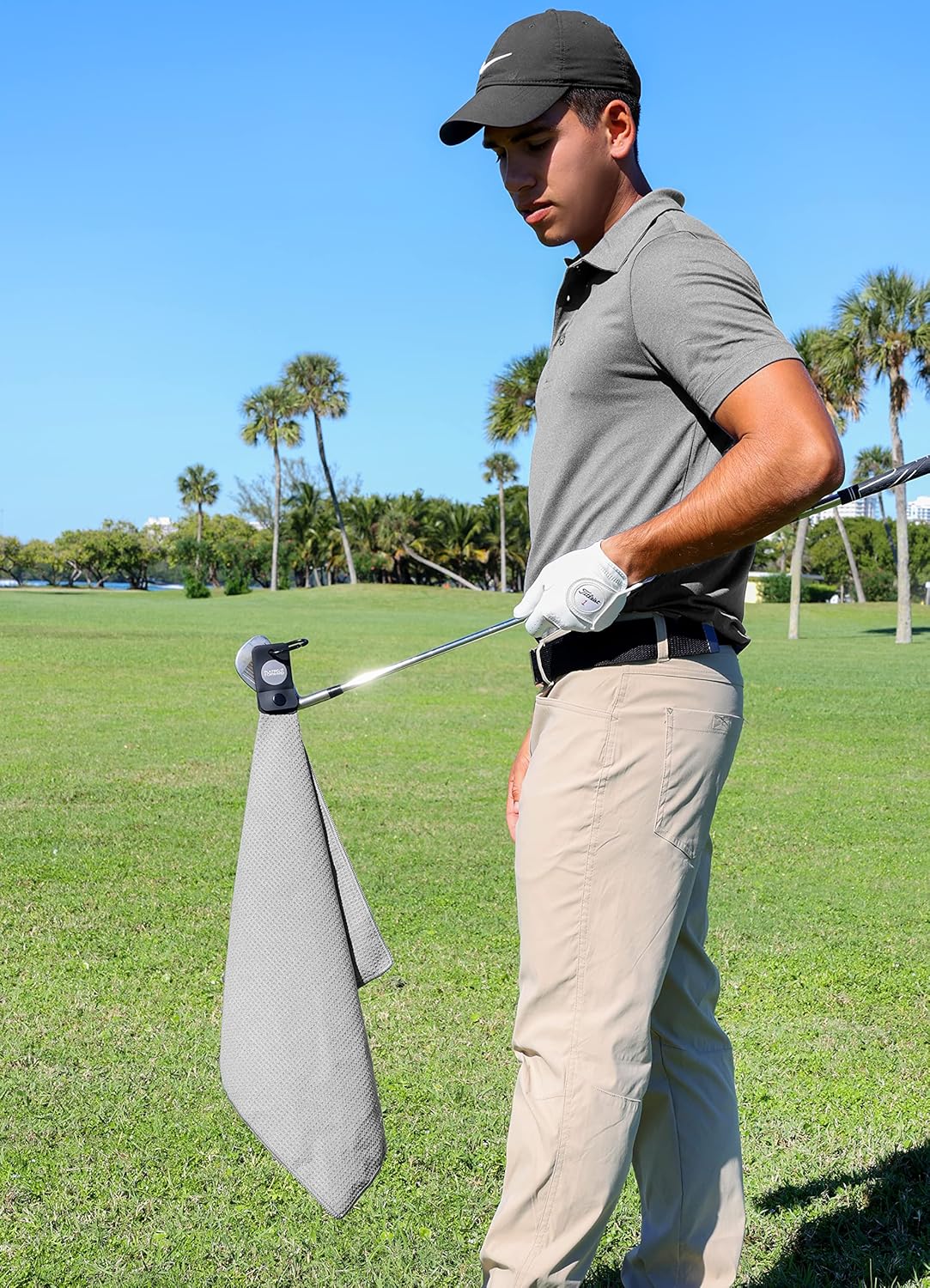 Magnetic Golf Towels for Golf Bags with Clip & Ultra Strong Magnet - Waffle Weave Microfiber Towel for Secure Hold on Bags & Carts - Ideal Club Cleaner & Accessories - Gray