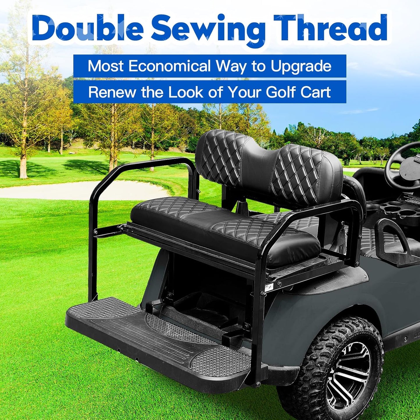 NOKINS 4PCS Golf Cart Seat Covers Kit, Front and Rear Seat Covers Fits YAMAHA/G29/Drive2 Standard Seat Cushion, Yamaha Vinyl Diamond Replacement Seat Covers, No Stapler(Black&Black Stitch)