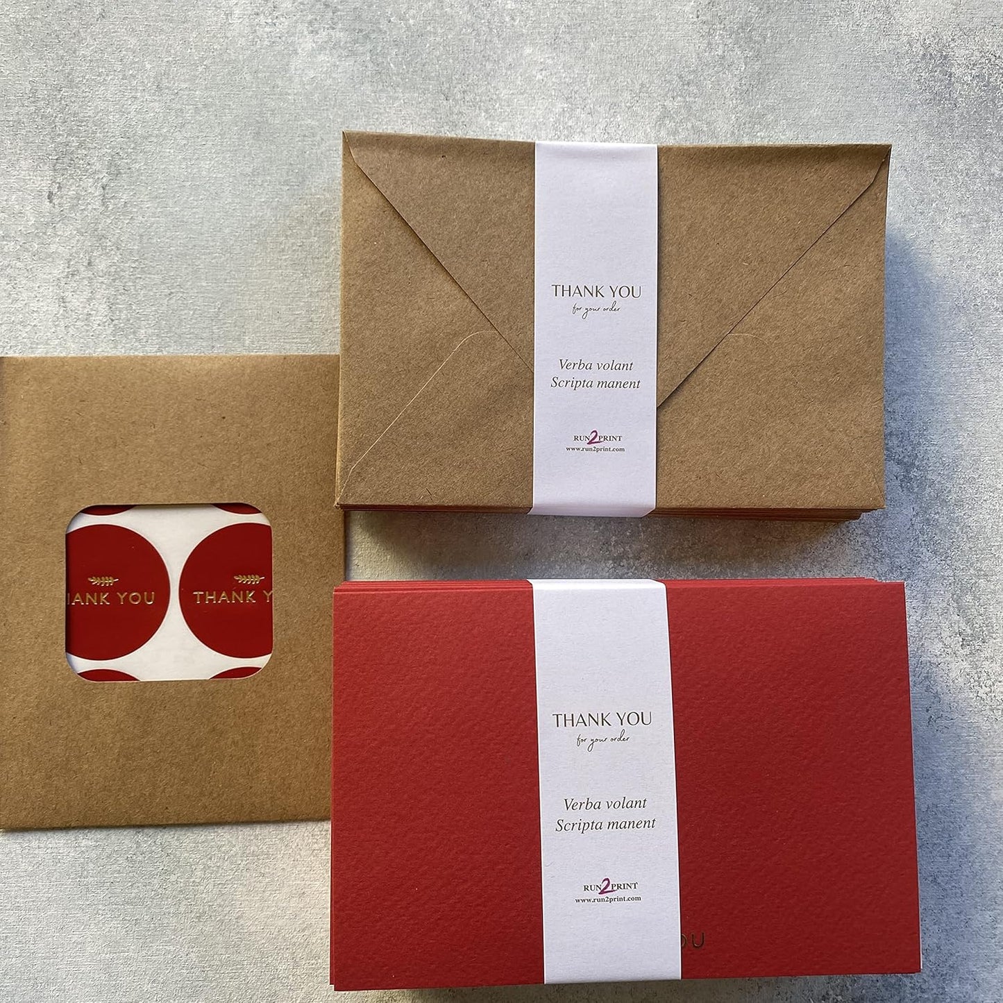 RUN2PRINT Thank You Cards with Envelopes & Gold Foil Stickers – 36-Pack Folded Red Greeting Cards (4″×6″) – 320 GSM Italian Textured Paper – Gummed Envelopes – For Weddings, Business & All Occasions