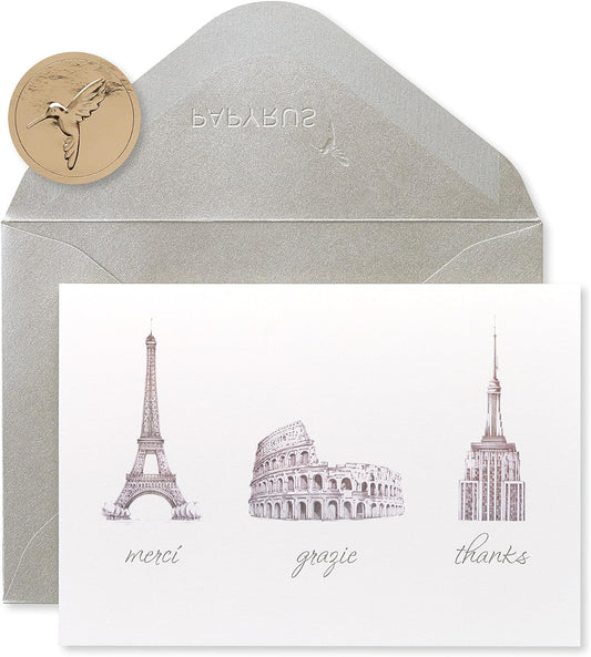 Papyrus Thank You Cards with Envelopes, World Icons (14-Count)