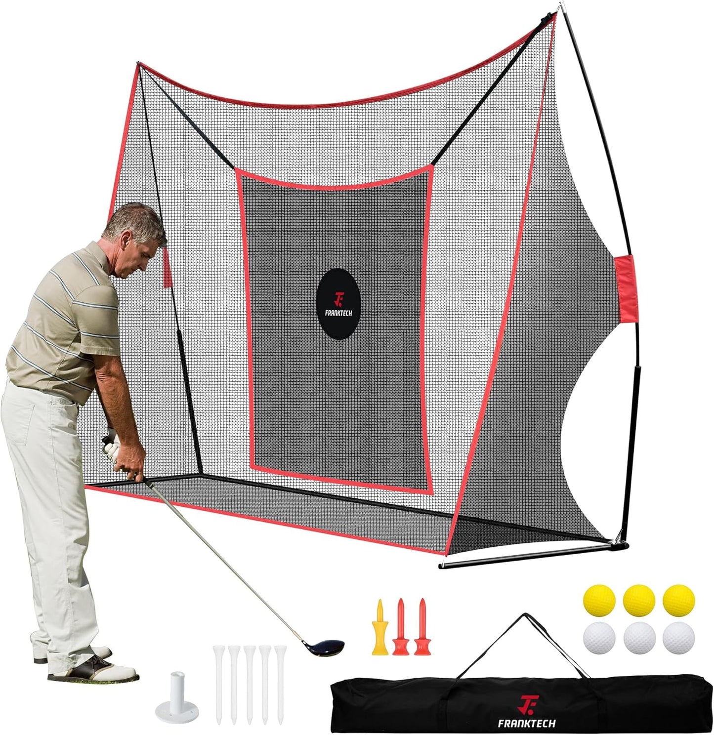 Golf Practice Net - Heavy Duty Driving Range Net with High Impact Chipping Target, Include Carry Bag and Golf Balls for Indoor Outdoor