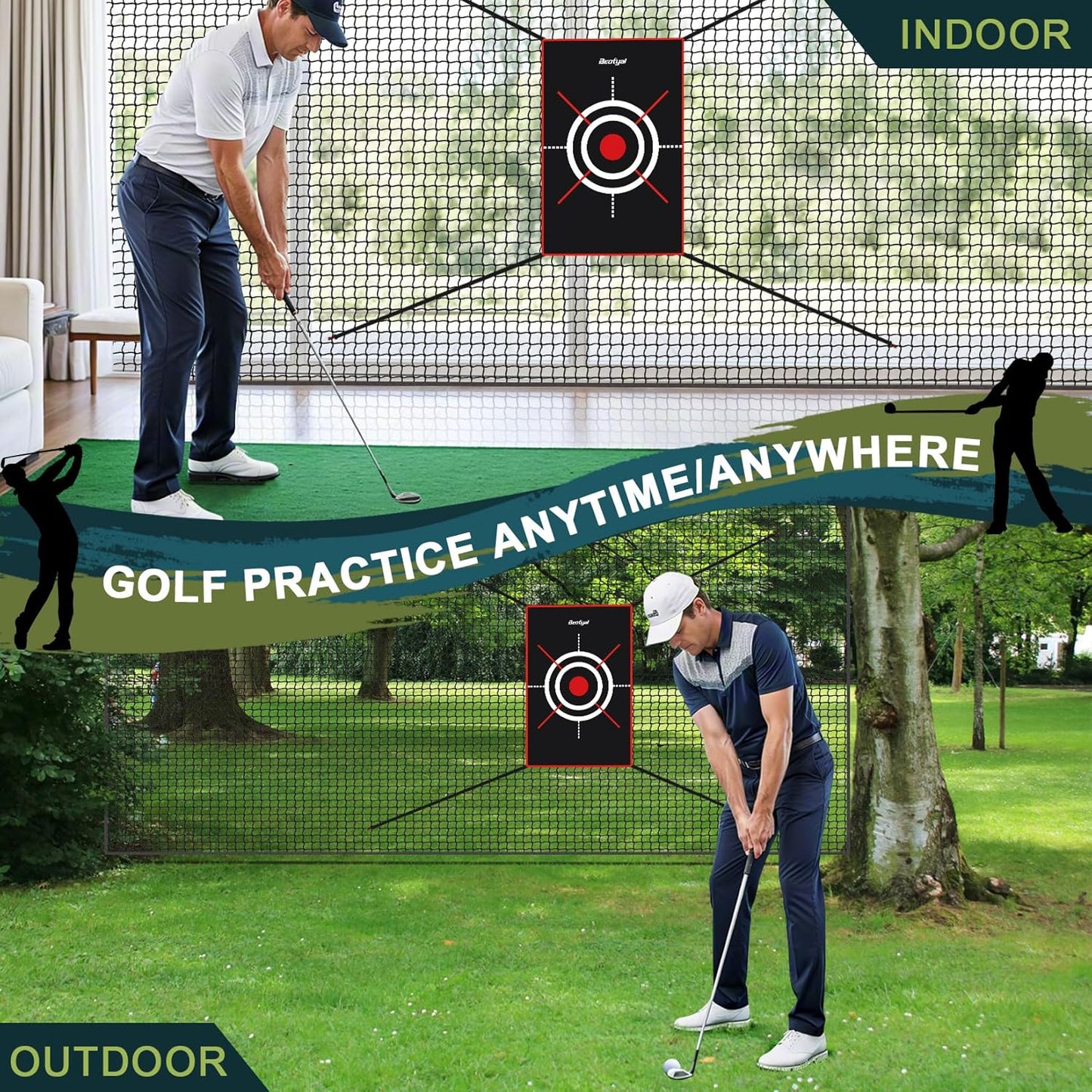 Golf Netting 7Ft,10Ft,15Ft,20Ft Golf Practice Net for Garage, Sport Practice Barrier Net, Heavy Duty Nylon Sport Netting Golf Hitting Net for Baseball, Hockey, Soccer, Tennis DIY Ball Net for Backyard