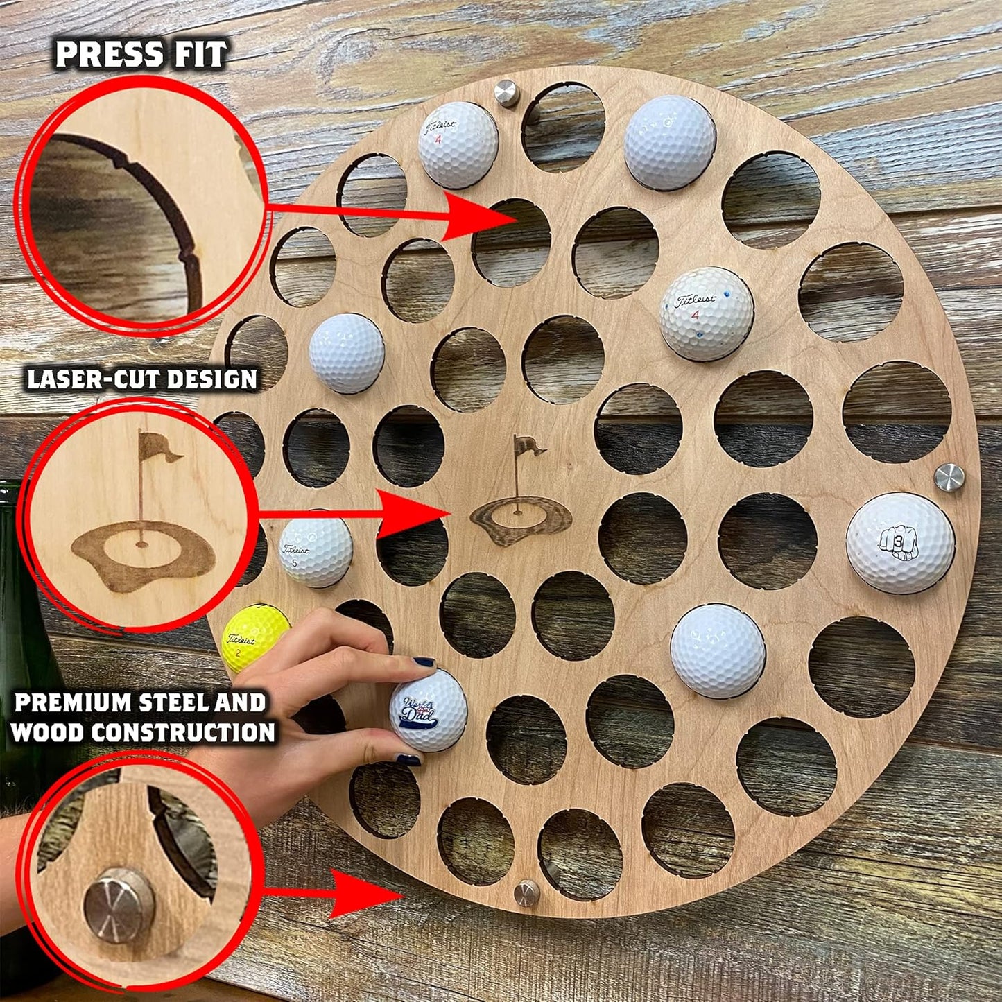 Torched Golf Ball Display Holder Collector’s Case Holds 42 Golf Balls Wall Mount Decor