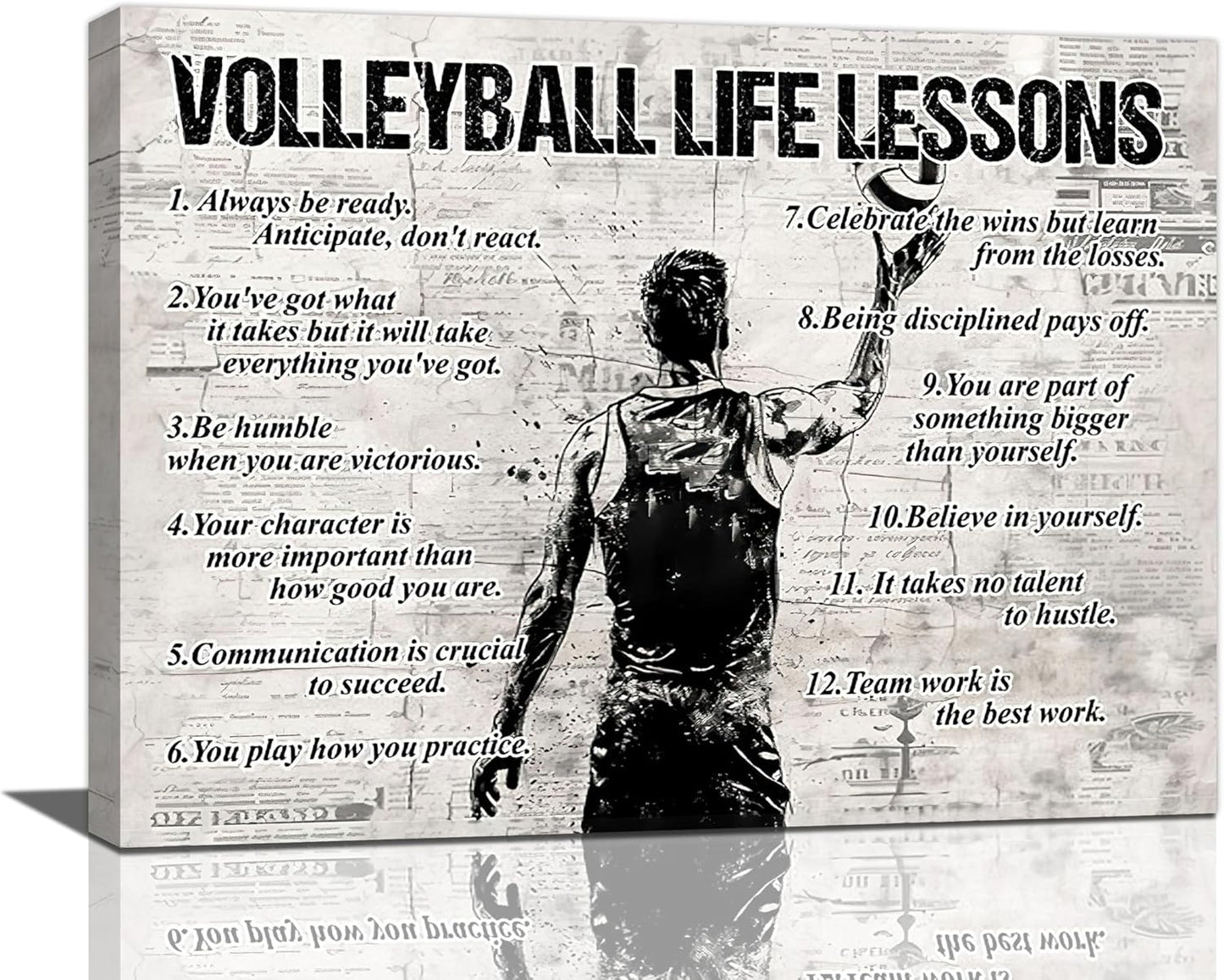 Volleyball Sports Wall Art Volleyball Life Lessons Wall Decor Volleyball Sign Retro Poster Boy Men Room Motivational Decorations Canvas Print Painting Artwork for Bedroom Bathroom Living Room 24"x20"