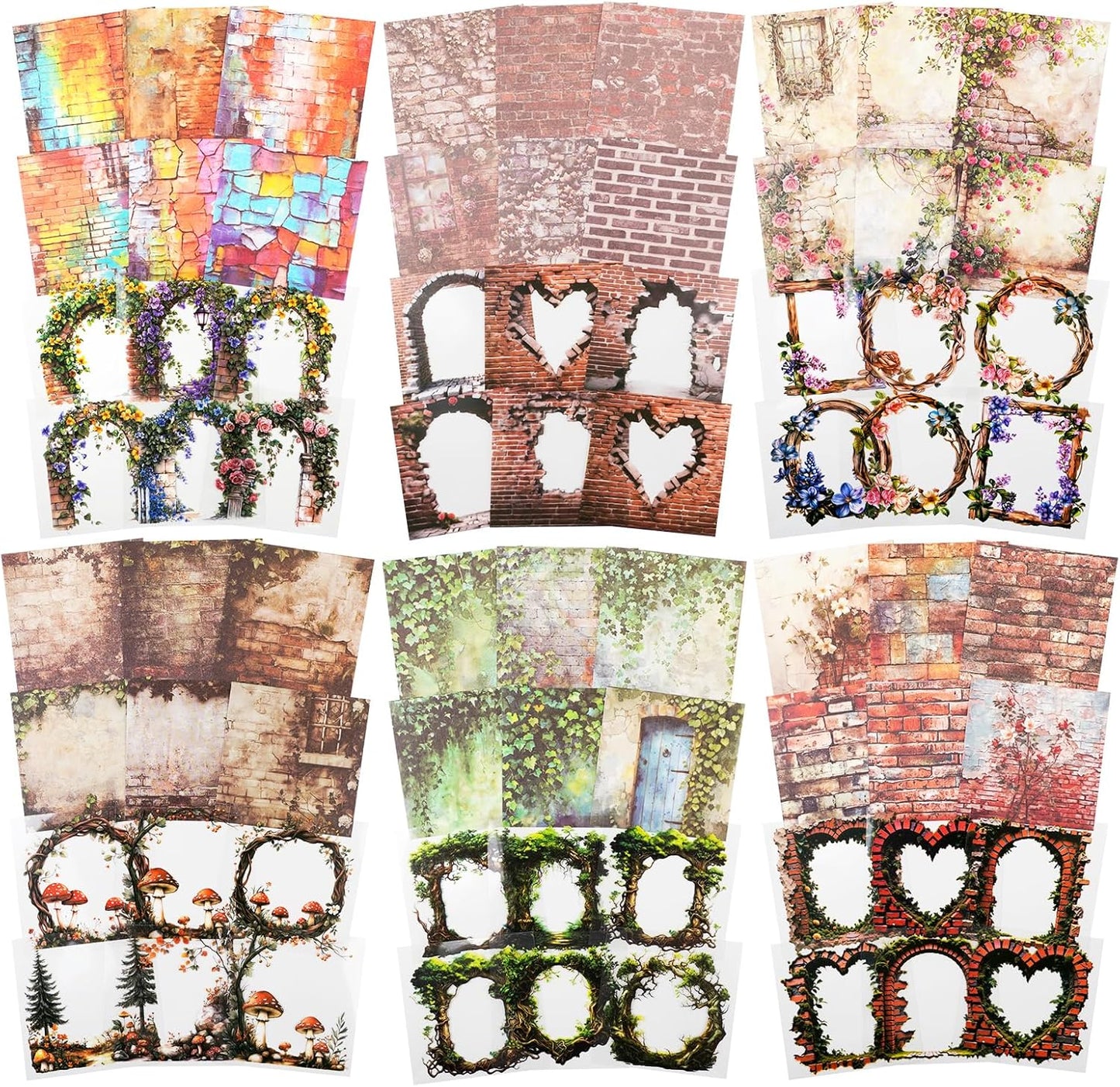 PET & Washi Sticker and Paper Kit – 180 PCS Vintage Brick Wall & Vine Ephemera for Scrapbook, Junk Journal, Collage and DIY Crafts