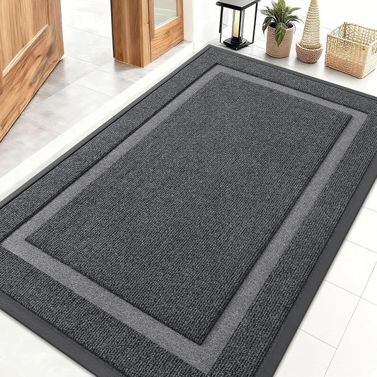 OLANLY Front Door Mat Indoor Outdoor Entrance, Waterproof All-Season, All-Weather Doormat, Sturdy Natural Rubber, Fade Resistant, Low Profile, Easy Clean Patio Porch Entryway Mat, 71x47, Grey