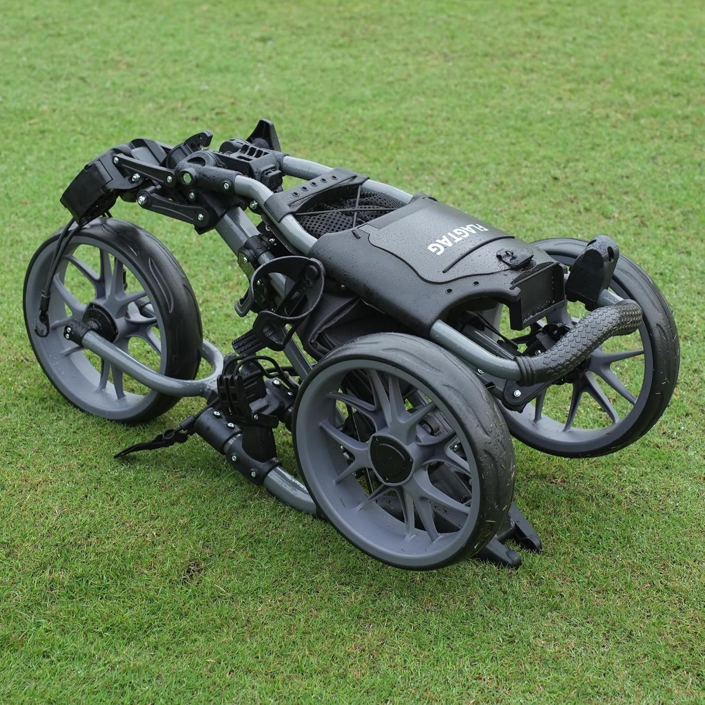 Golf Push Cart 3 Wheel,Foldable Golf Push Cart,Golf Bag Cart with Foot Brake,Umbrella Holder, Cup Holder, Storage Compartment