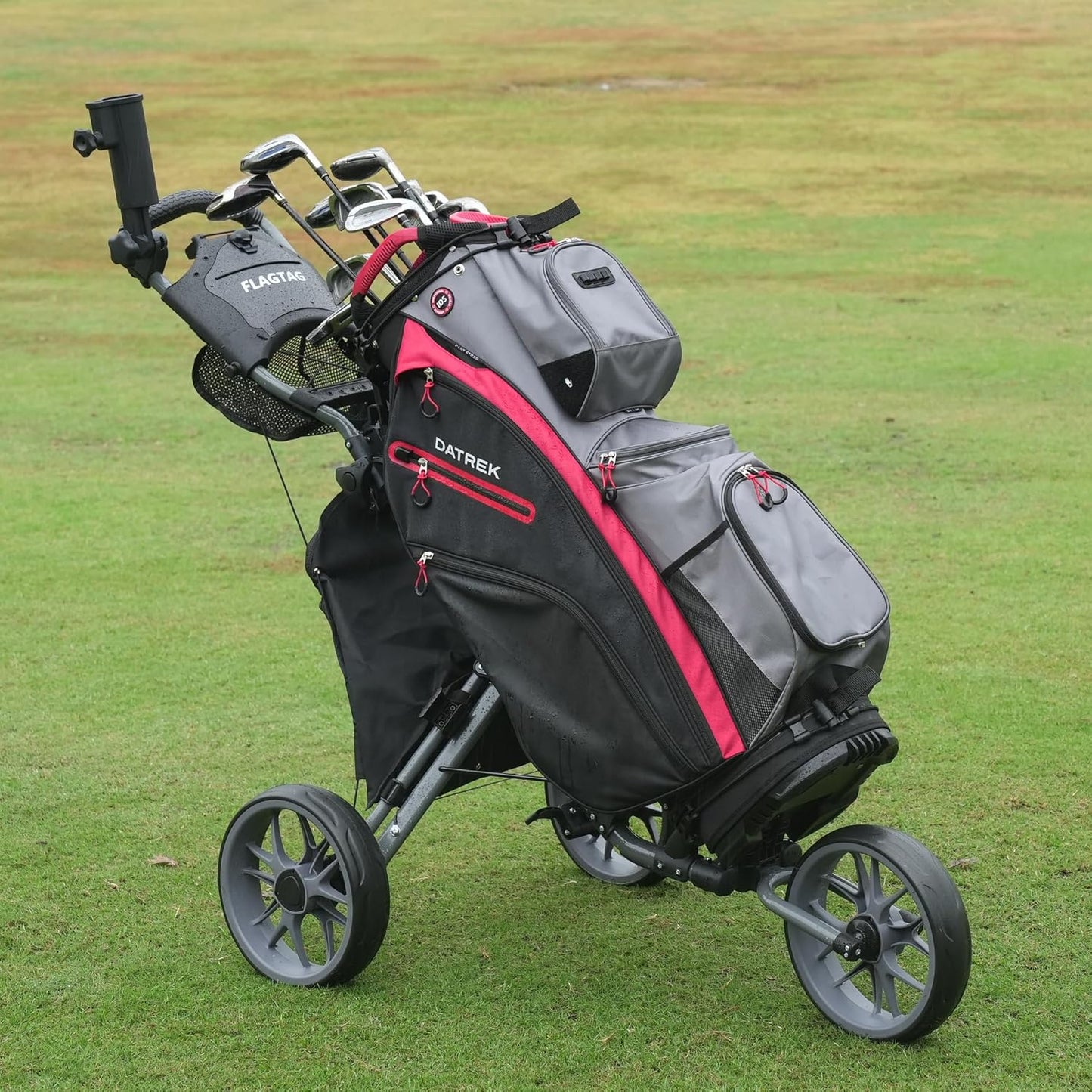 Golf Push Cart 3 Wheel,Foldable Golf Push Cart,Golf Bag Cart with Foot Brake,Umbrella Holder, Cup Holder, Storage Compartment