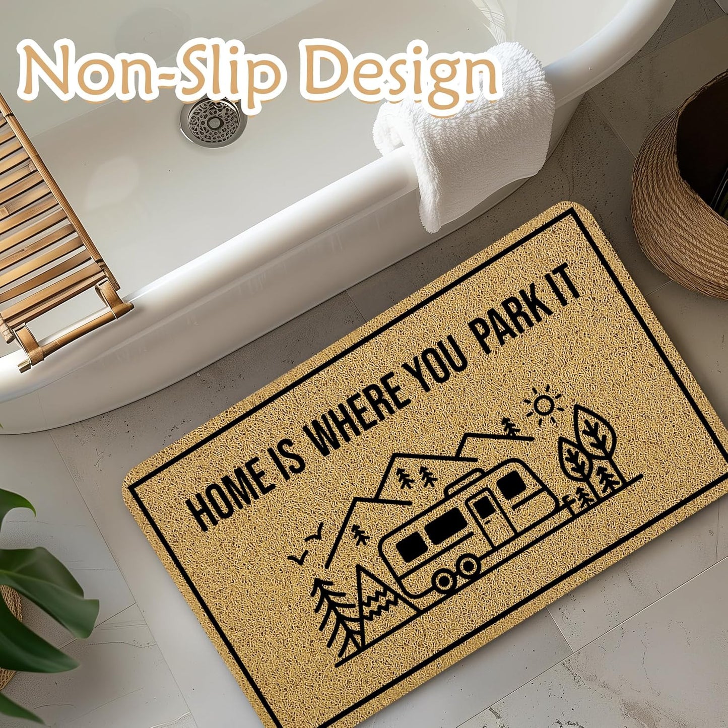 Camper Welcome Mats for Front Door, Camping Door Mat, Home is Where You Park It Camping Doormat for Trailer Camper Campsite Outside Inside Outdoor Indoor Entrance, 17x30 Inches