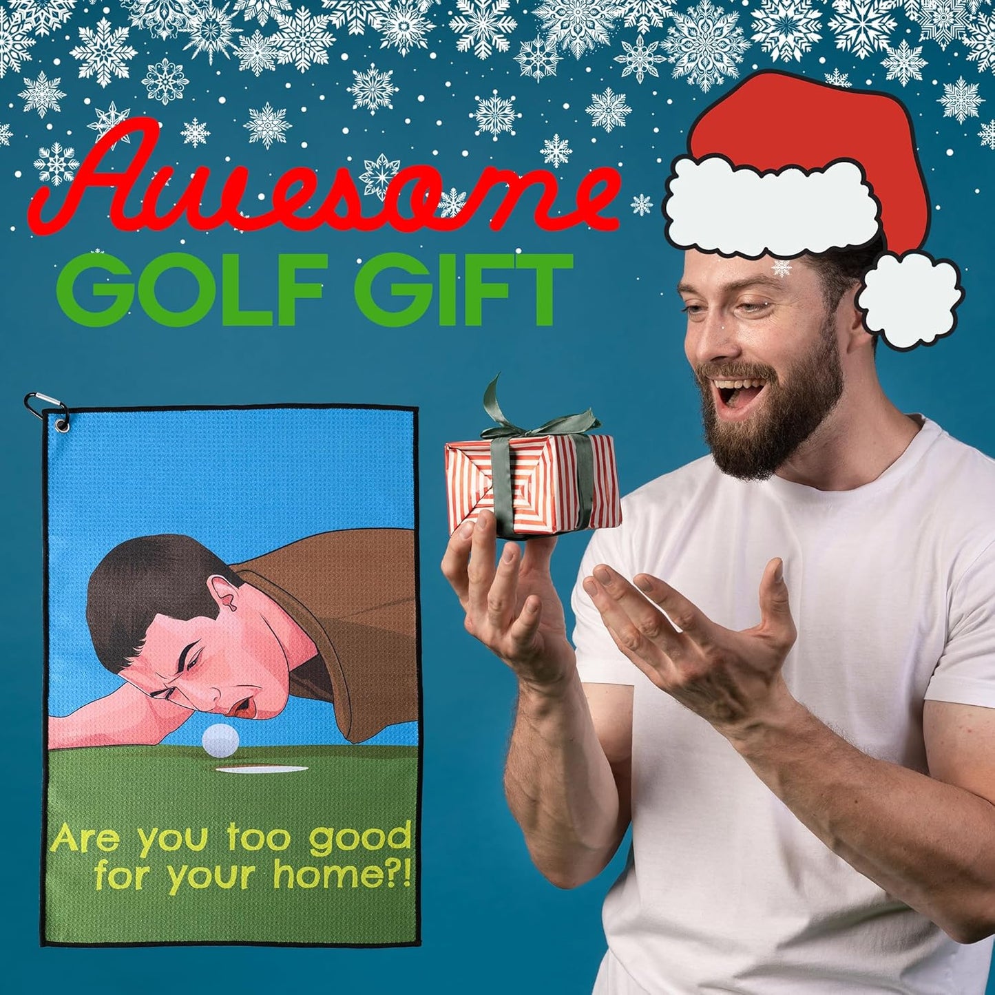 ZEETY Funny Golf Towel – 16" x 24" Premium Microfiber with Clip Holder for Golf Bags – Golf Accessories & Gifts for Men and Women (GO Home, Ball)