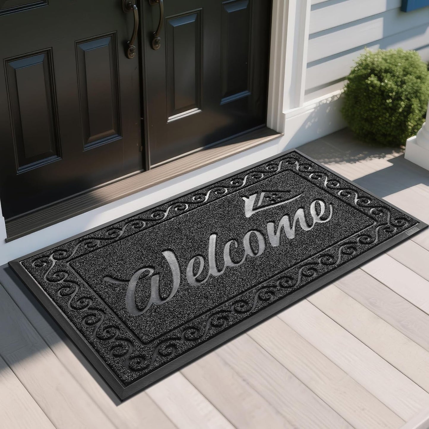 Yimobra Welcome Mat, Heavy Duty Sturdy Door Mats for Home Entrance Outdoor Indoor, Front Doormat for Outside Patio Floor Entry Porch Garage Office, Waterproof, Low Profile, 47 x 24, Black