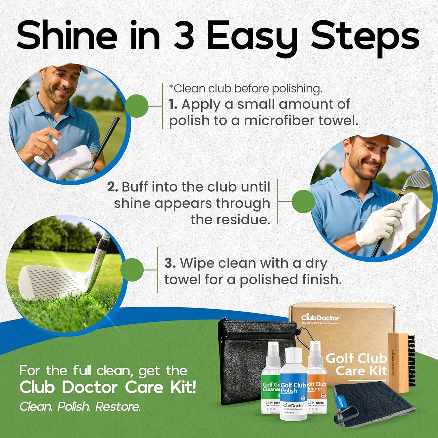 Club Doctor Golf Club Polish, Made in USA for Golfers, Restores, Shines, Polishes - Works on Drivers, Irons, Putters, Woods
