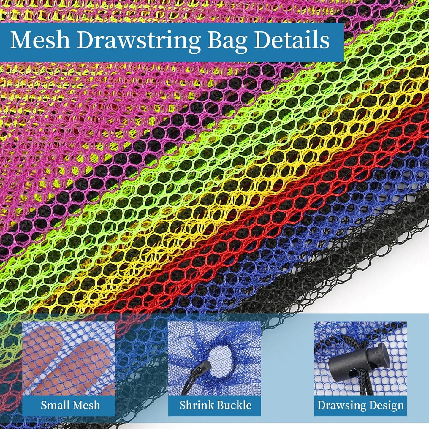 6 Pcs Mesh Bags Drawstring, 14x17 Inch with Lock, Multipurpose Storage Bags for Gym, Balls, Beach, Laundry (Multicolor)