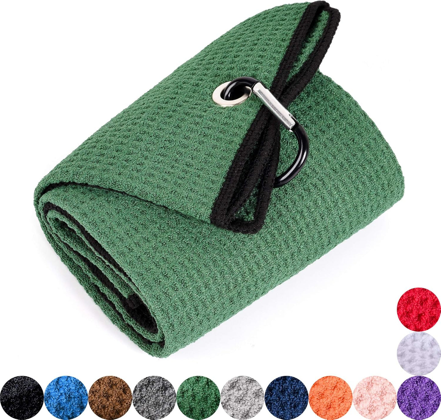 Mile High Life Microfiber Waffle Pattern Golf Towel | Club Groove Cleaner Brush | Foldable Divot Tool with Magnetic Ball Marker (Green Towel/Brush/Bone Divot)