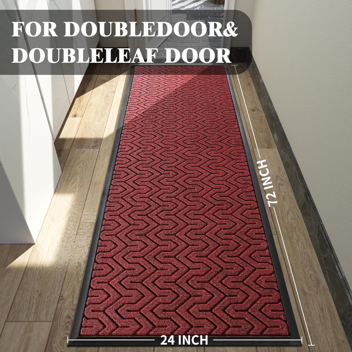 Yimobra 72x24 Indoor Outdoor Runner Rug, Heavy-Duty Entrance Mat for High Traffic Areas, Commercial Grade Welcome Door Mat, Easy Clean Black Red