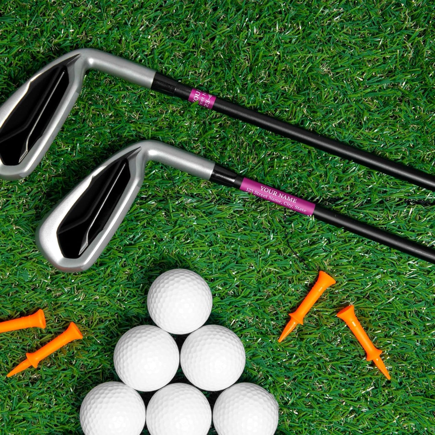 Custom Pink Golf Club ID Labels, Personalized Golf Club Name Sticker,0.75x2 Inches, Set of 30, 4 Mil Vinyl Decal Stickers Weather Resistant, Made in USA by My Sign Center