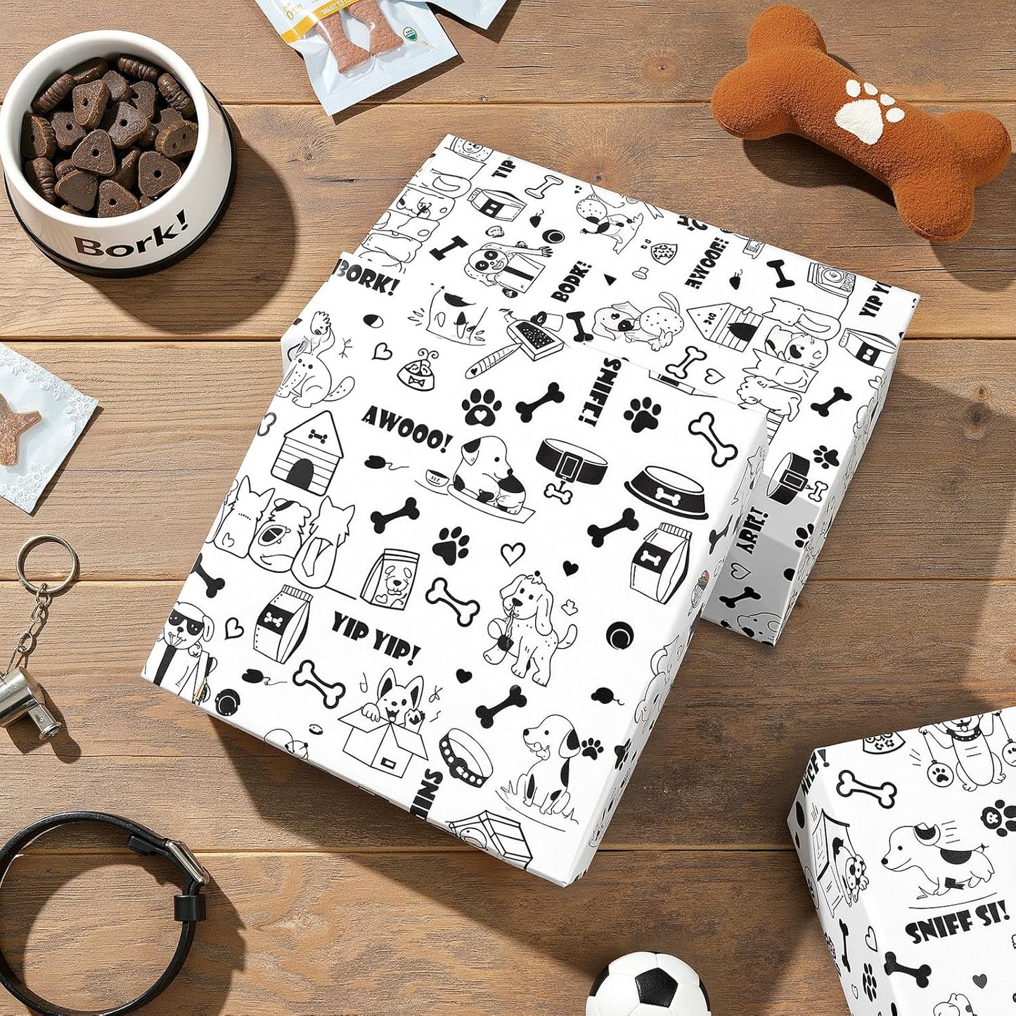 Dog Wrapping Paper Roll - Puppy Theme Gift Wrap Black&White Paws Gift Packing Paper for Pet Parties,Birthdays,Adoption Celebrations,17Inch x16.4Feet