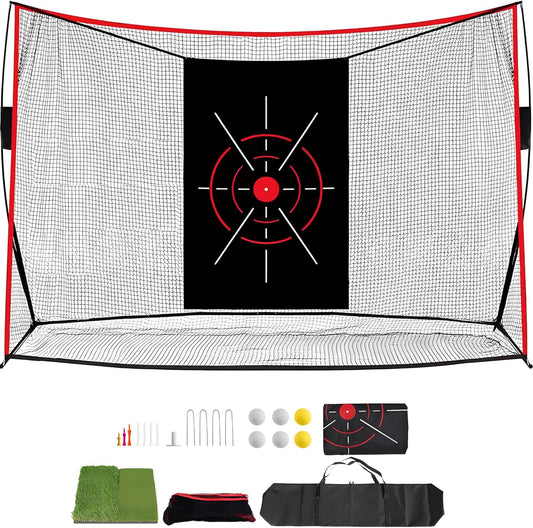 Golf Net, 10x7ft Golf Hitting Nets with a Turf Mats, Golf Practice Net for Backyard,Garage, Terrace Equipped with Noise Free Target, Great Gift for Fathers, Husbands and Professional Golfers