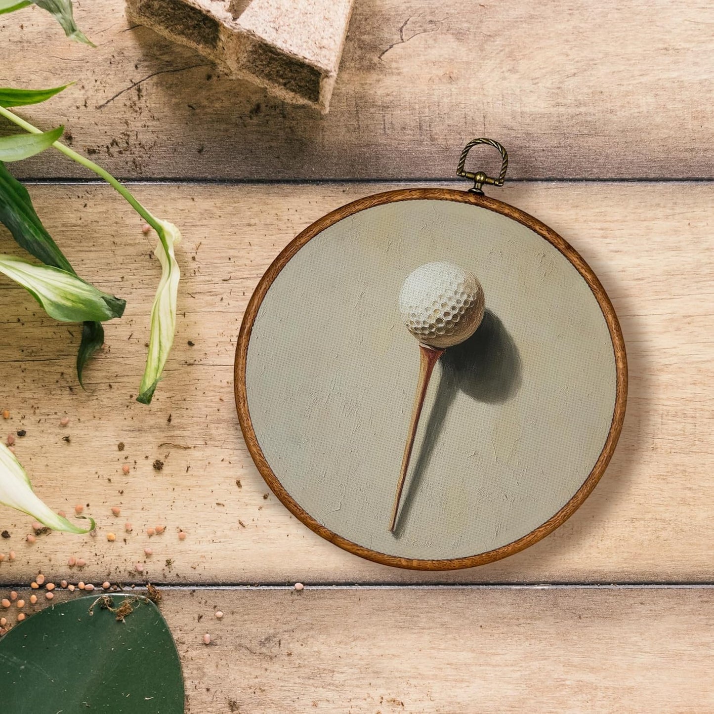 KSDUT Vintage Golf Wall Art Decor - Retro Sports Trendy Wall Art Canvas Frame Hanging Prints, Nursery Sports Gallery Round Wall Art Decor for Boys Room Home Decorations 10"x10"