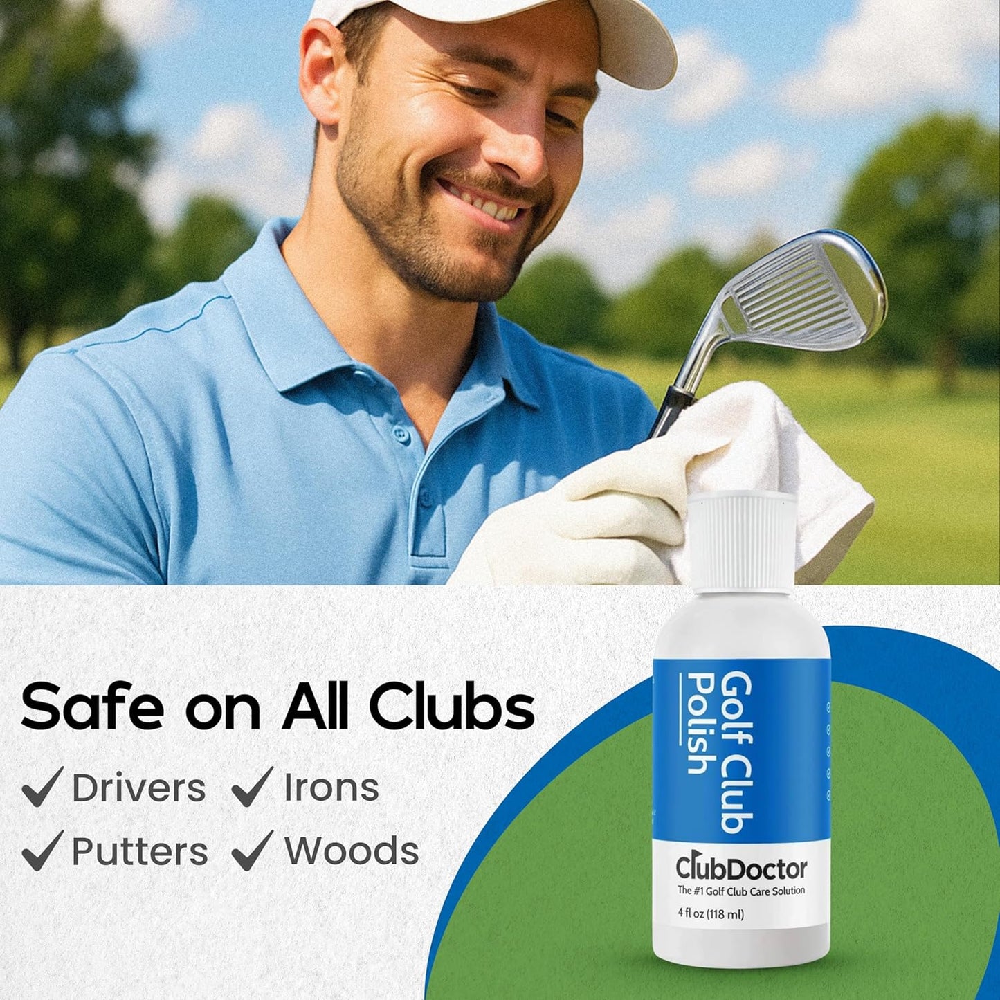 Club Doctor Golf Club Polish, Made in USA for Golfers, Restores, Shines, Polishes - Works on Drivers, Irons, Putters, Woods
