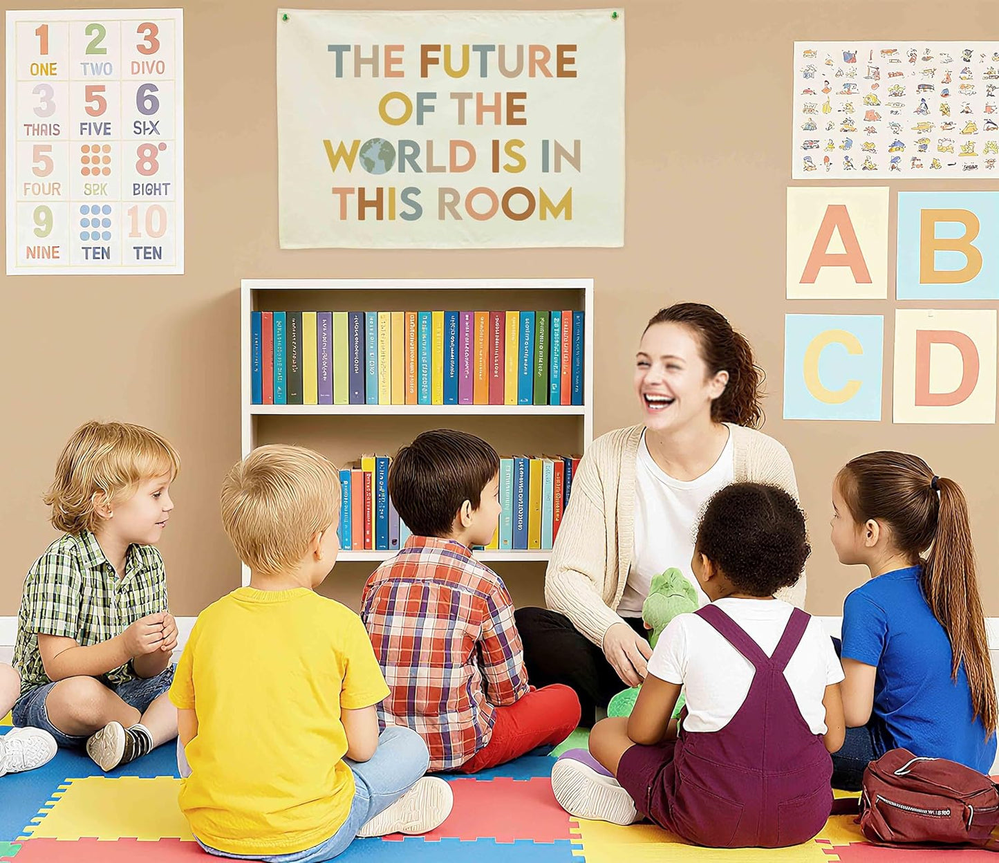 Classroom Wall Decor Poster-Teacher Gift-Inspirational Classroom Decor-Rectangle Banner Flag Wall Decoration-Positive Motivational Quote-the Future of the World is in This Room-28.5"L×20"W