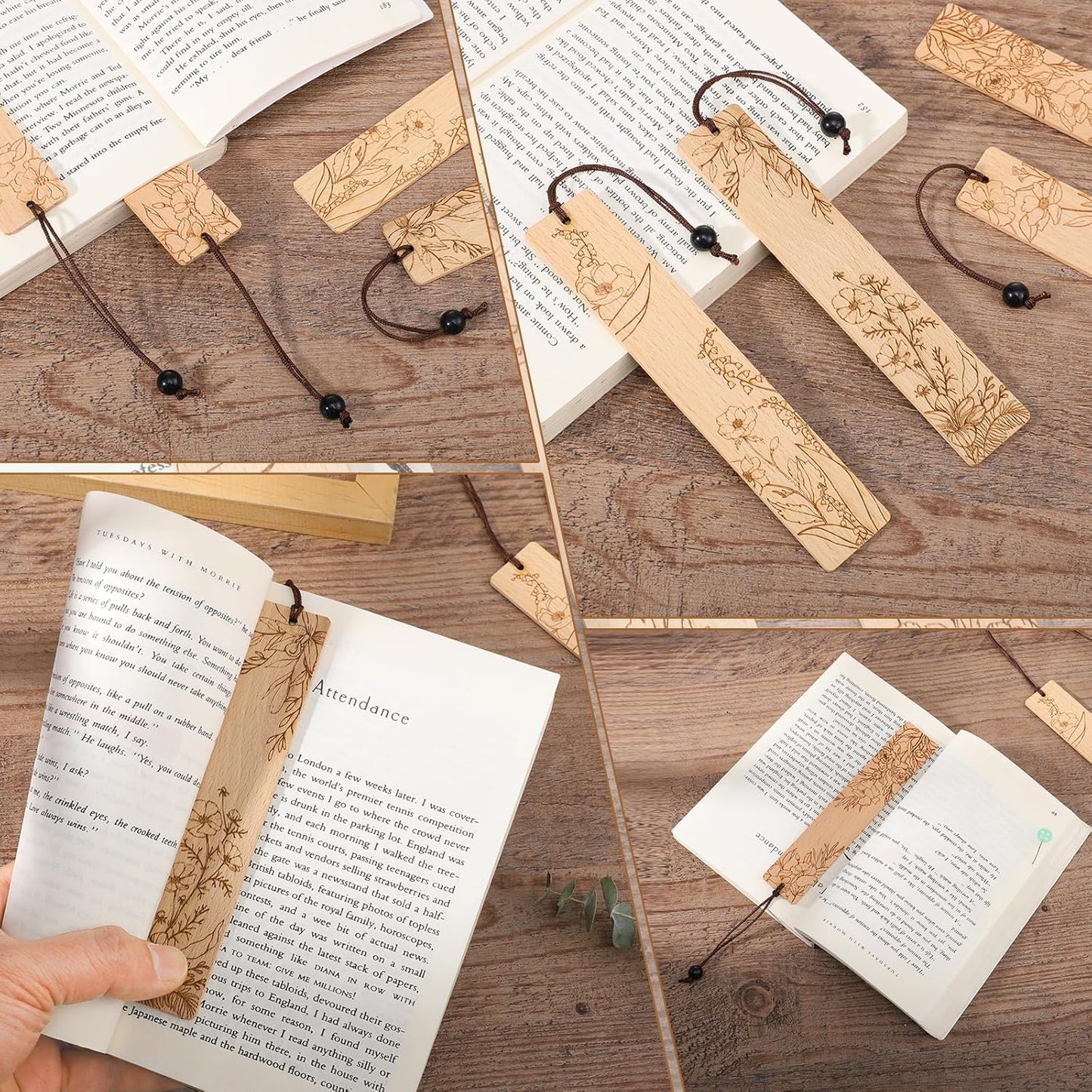 4Pcs Wood Bookmark for Women,Flower Wooden Carving Book Mark Funny Bookmark Gift for Book Lovers