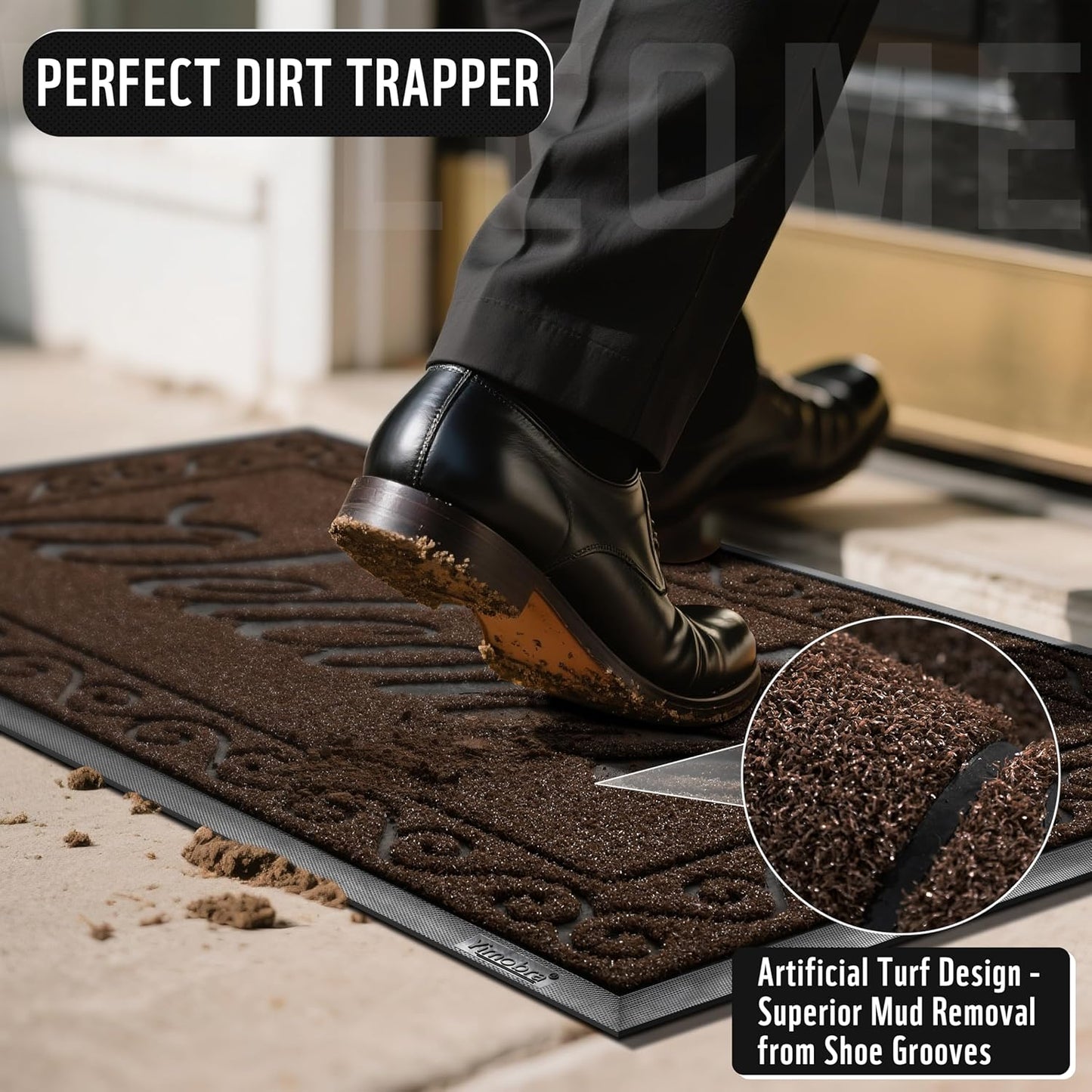 Yimobra Welcome Mat Outdoor Indoor, Waterproof Heavy Duty Front Door Mat Outside Entrance, Extra Sturdy Non-Slip Doormat, Low Profile, Dirt Trapping, 47x32 Inches, Coffee