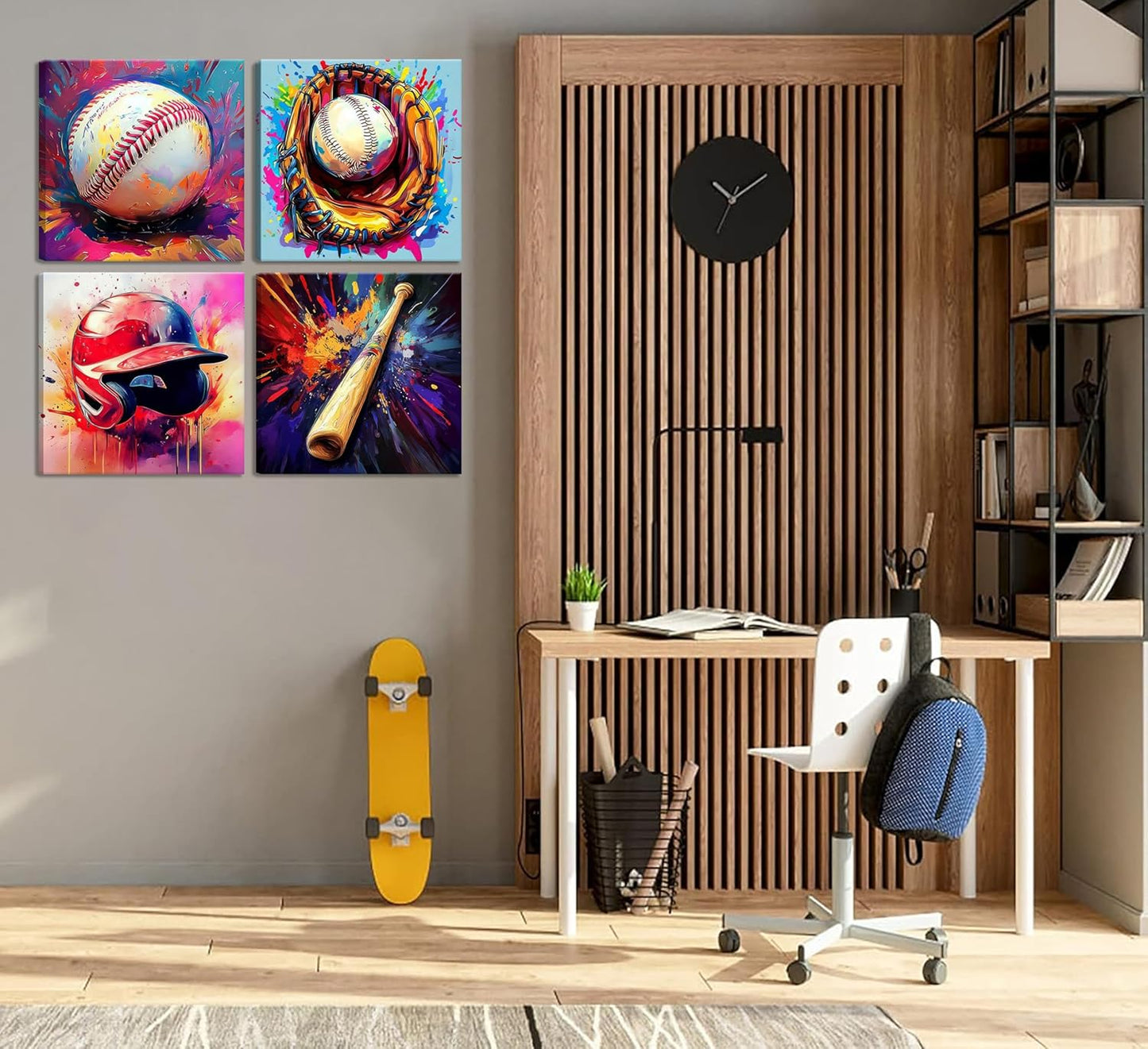 Baseball Wall Art Boys Room Rustic Baseball American Football Painting Picture Wall Decor Modern Graffiti Poster Print Artwork for Man Cave Man Bedroom Living room Playroom Home Decoration