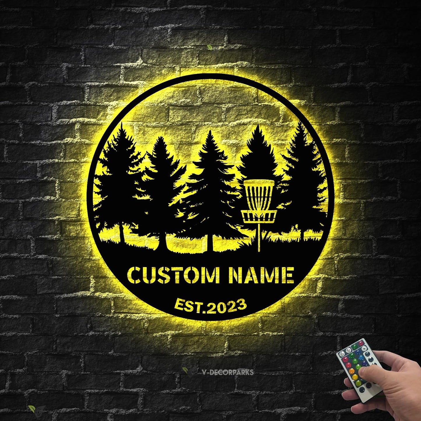 Custom Disc Golf Player Metal Wall Art LED Light – Medal Hanger Display Rack for Golf Awards, Gift for Golfers, Medal Display Hanger Organizer for Bedroom, Office - Ideal for Home Decor & Gift Model-Disc06